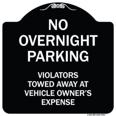 Signmission Designer Series-No Overnight Parking, Black & White Heavy-Gauge Aluminum, 18" x 18", BW-1818-9967 A-DES-BW-1818-9967